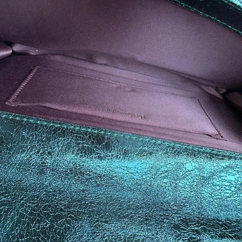 Yves Saint Laurent Y-Linge Clutch, Shimmer Green, Satin Interior - Picture 9 of 16